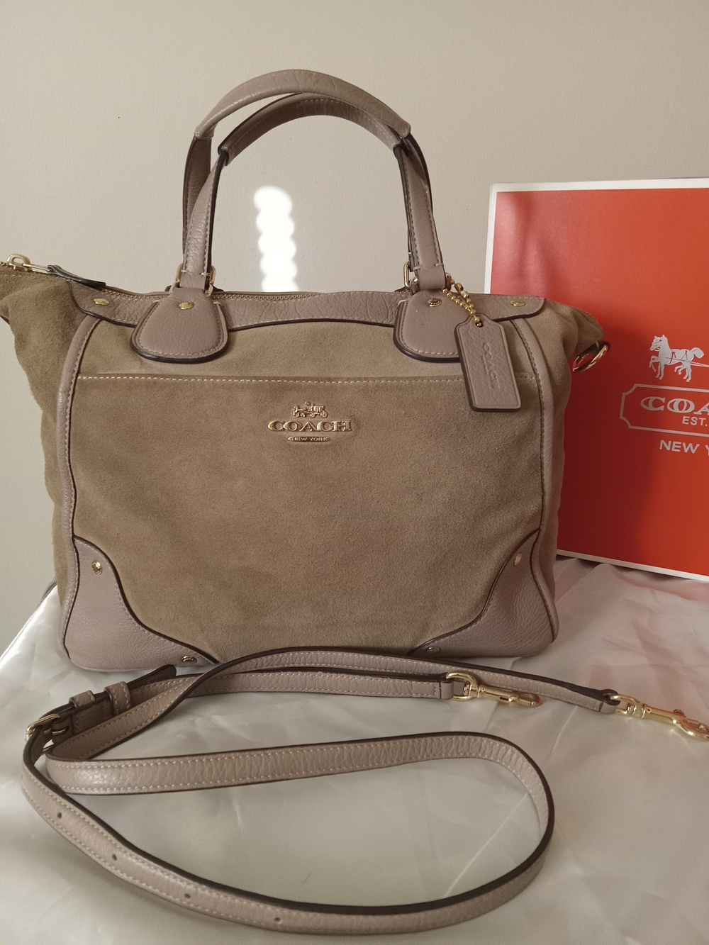 Coach Taupe Suede & Leather 2way Satchel with Removable Strap EUC - Picture 10 of 15
